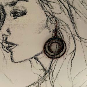 Brass Circle Green & Gold Drop Earrings